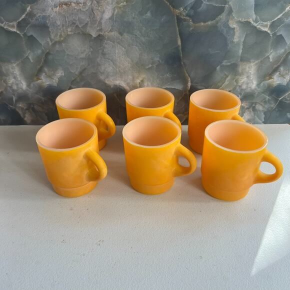 Anchor Hocking Mug Set of 6 Vintage Yellow Fire King Ware Stacking Glass - Picture 1 of 9